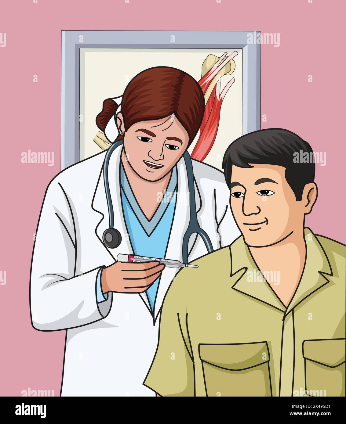 Illustration montrant un médecin injectant une seringue sur l'épaule d'un patient Illustration de Vecteur