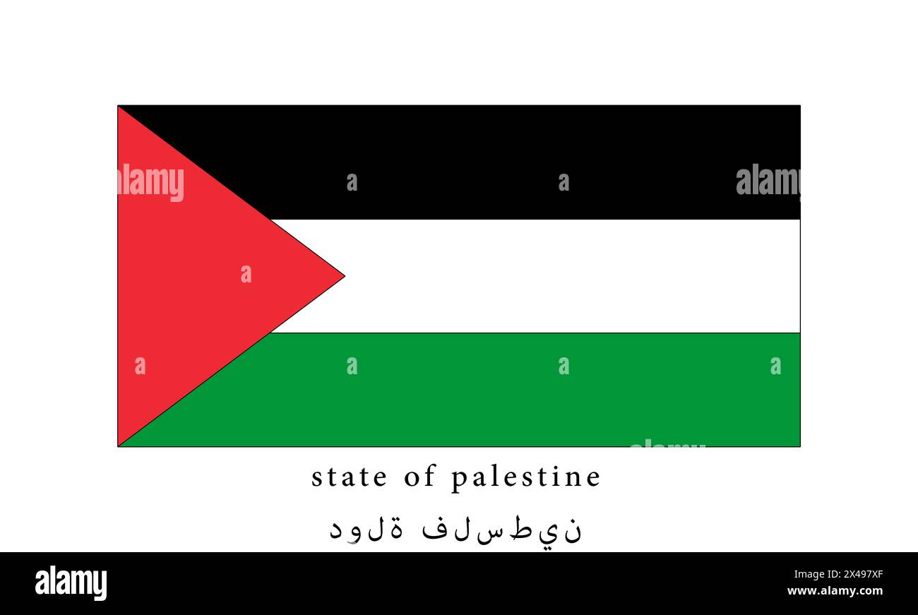 Drapeau de Palestine, couleurs du drapeau palestinien, propre avec des couleurs officielles et un fond neutre. Banque D'Images
