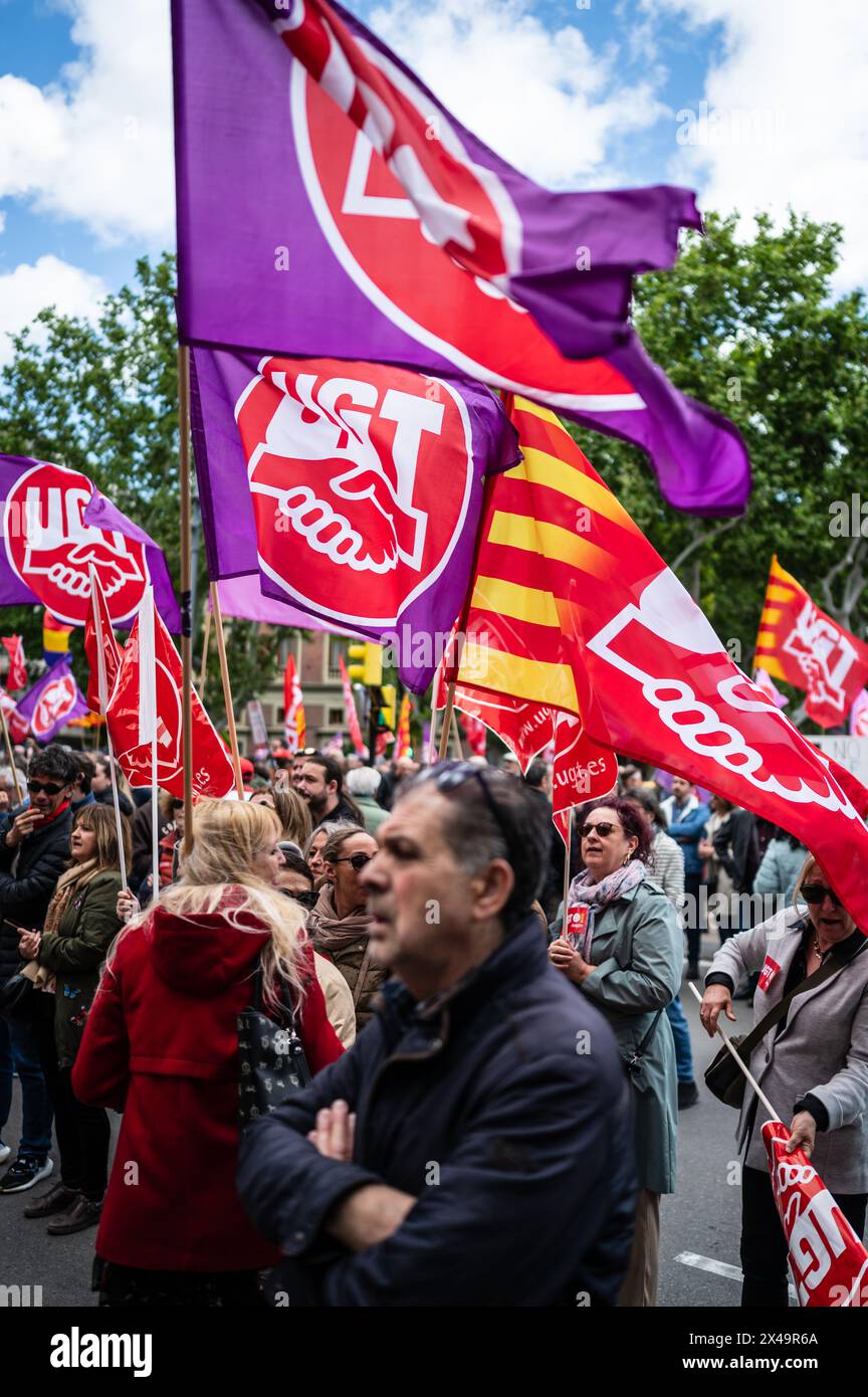 Manifestation convoquée par les syndicats UGT et CCOO le 1er mai, Journée des travailleurs, Saragosse, Espagne Banque D'Images