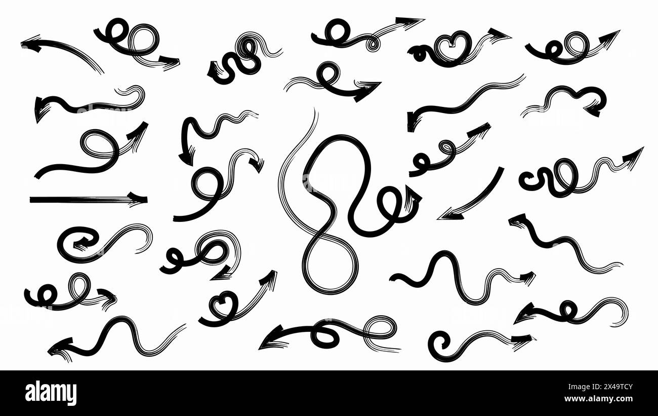 Différentes flèches de charbon dessinées par pinceau motif sans couture. Flèches audacieuses en forme de foudre. Dessiné à la main diverses lignes droites audacieuses avec des angles. Géo. Abstraite Illustration de Vecteur