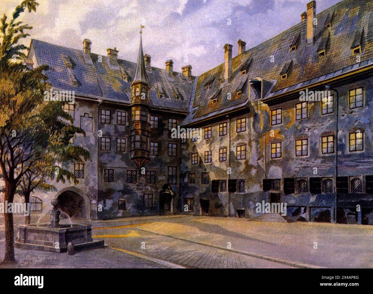 La cour de l'ancienne résidence à Munich, aquarelle - peint par Adolph Hitler Banque D'Images