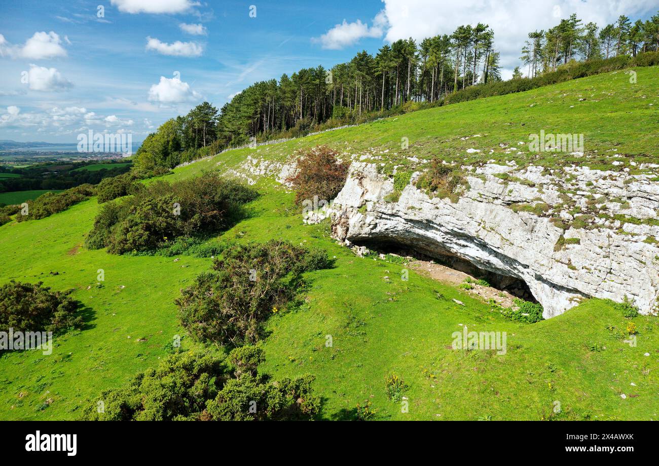 GOP Hill, près de Trelawnyd, au nord du pays de Galles. Grottes calcaires sous le flanc sud de GOP Hill Cairn. Site du néolithique jusqu'aux sépultures de l'âge du bronze Banque D'Images
