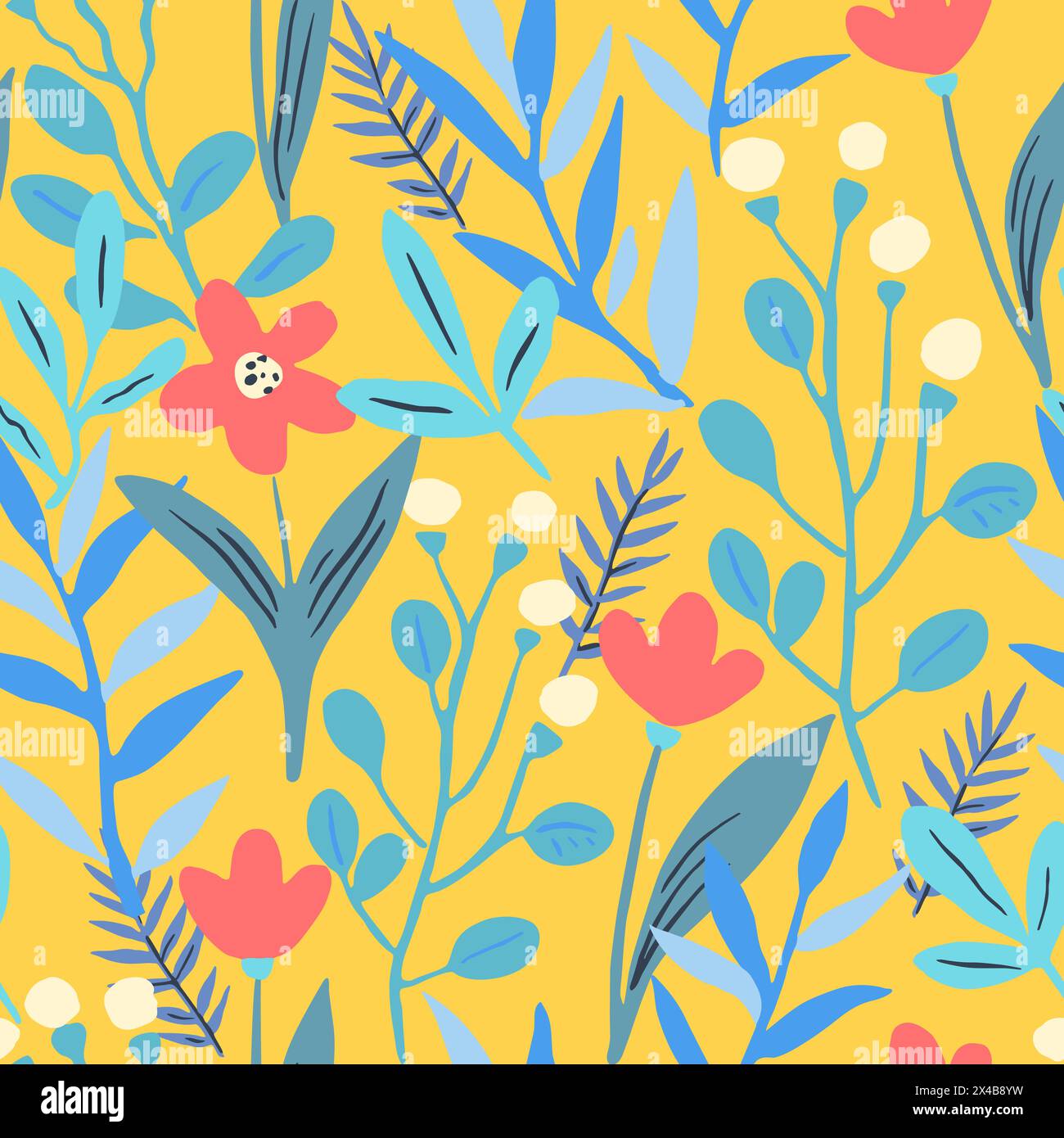 Motif sans couture avec des éléments floraux doodle. Illustration vectorielle. Illustration de Vecteur