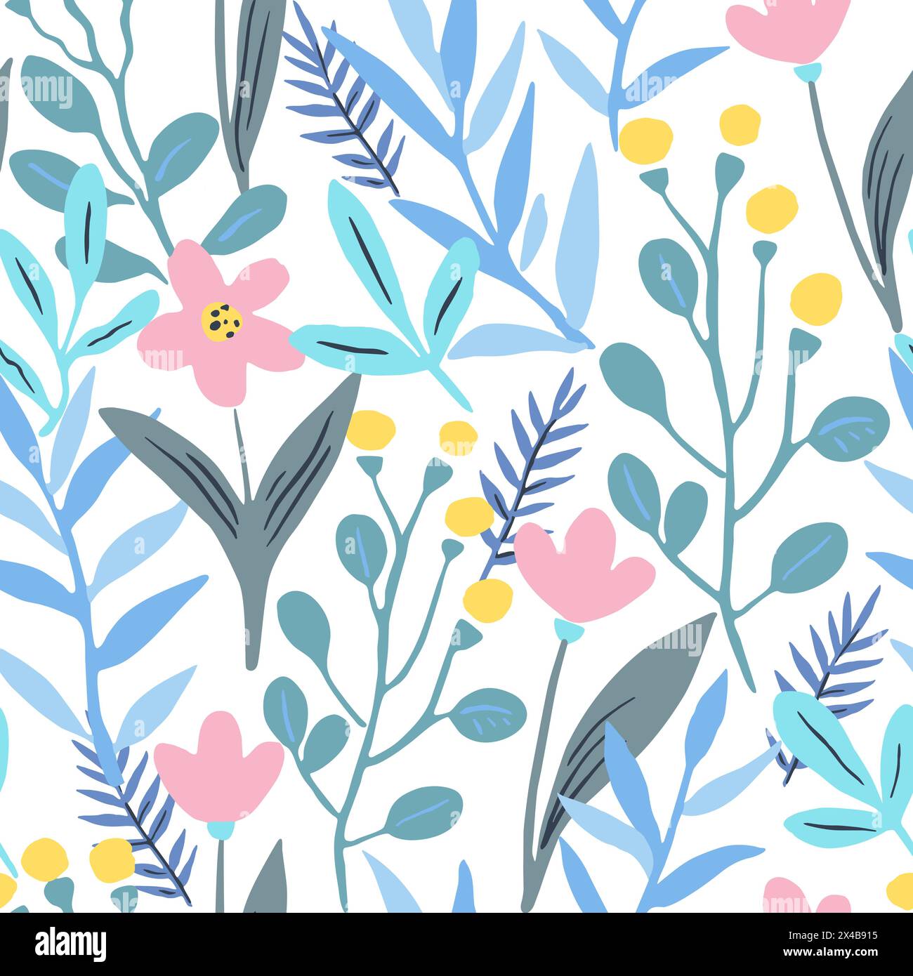 Motif sans couture avec des éléments floraux doodle. Illustration vectorielle. Illustration de Vecteur