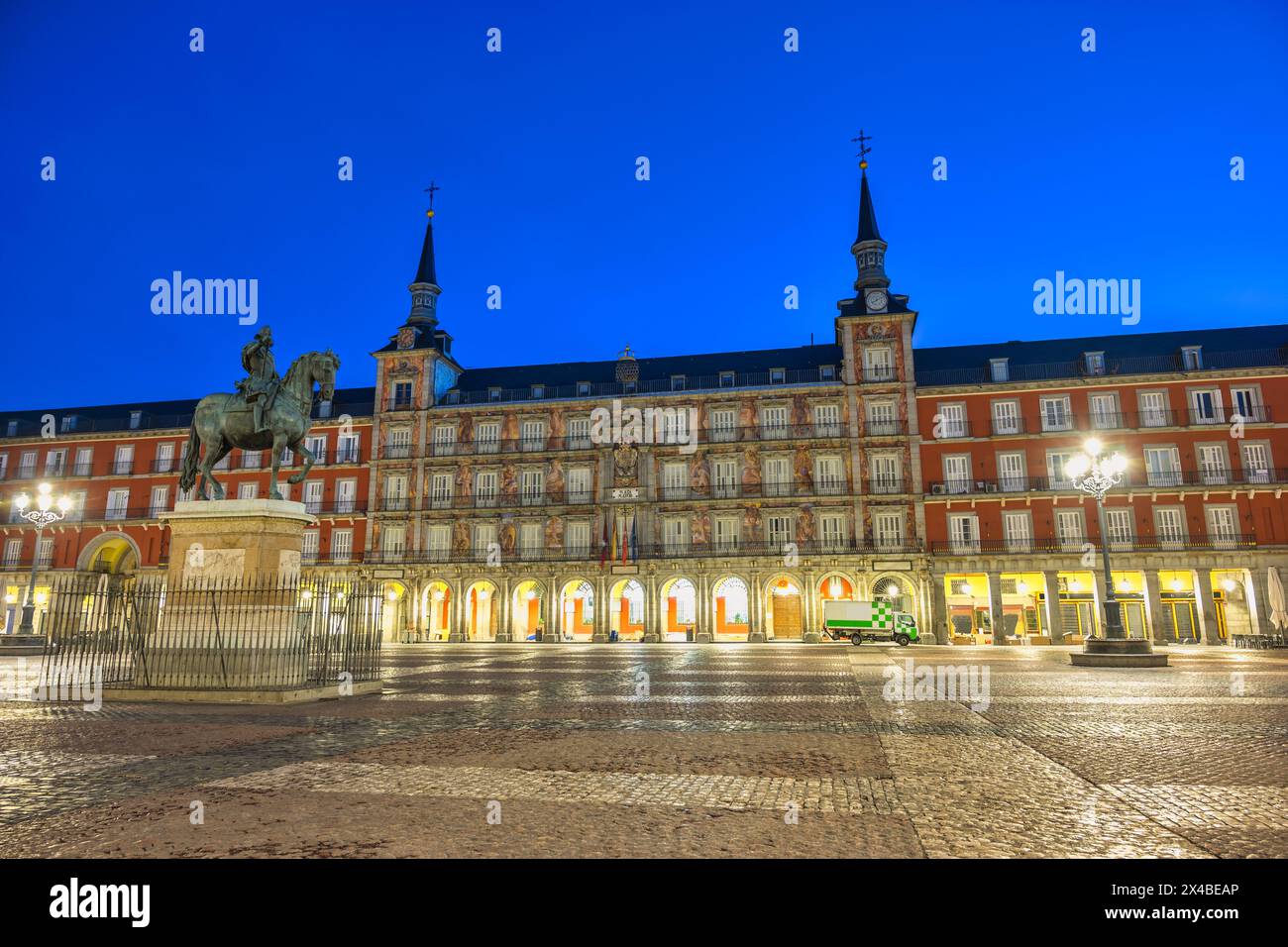 Espagne Madrid, ville nuit à Plaza Mayor Banque D'Images