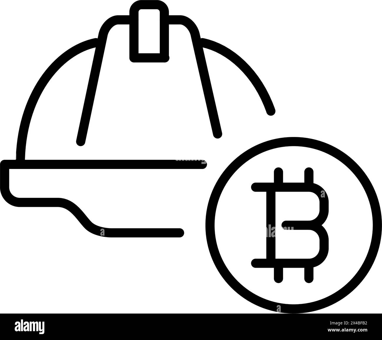 Casque et symbole bitcoin. Minage de crypto-monnaie. Icône vectorielle Pixel Perfect Illustration de Vecteur