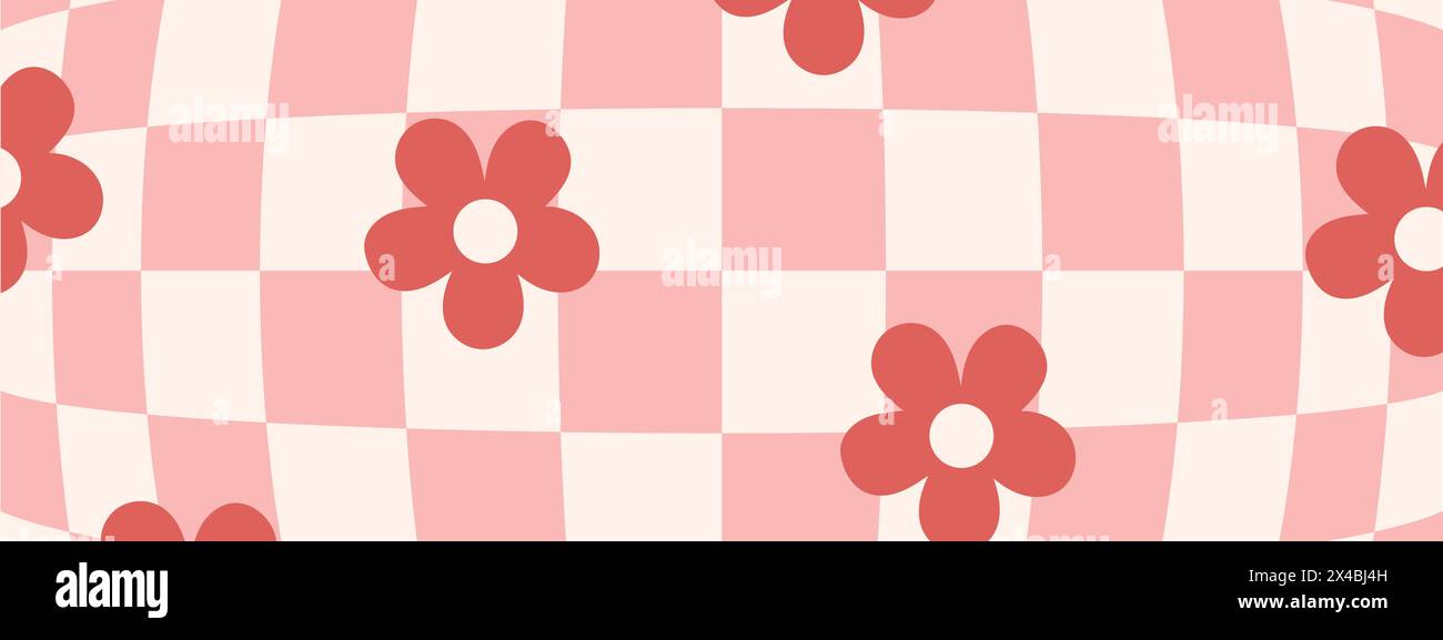 Checkerboard psychédélique. Fond groovy abstrait avec des fleurs funky. Toile de fond horizontale hippie. Esthétique Y2K. Illustration vectorielle ludique rétro Illustration de Vecteur