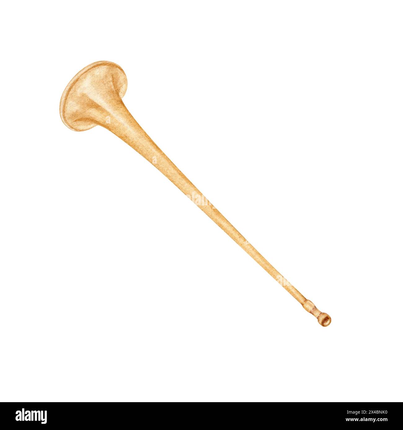 Parade cérémonielle fanfare trompette. Instrument de musique à cor alpin vintage. Ancien bugle en laiton pour les programmes de théâtre, affiches de concert, dessins de cartes. Banque D'Images