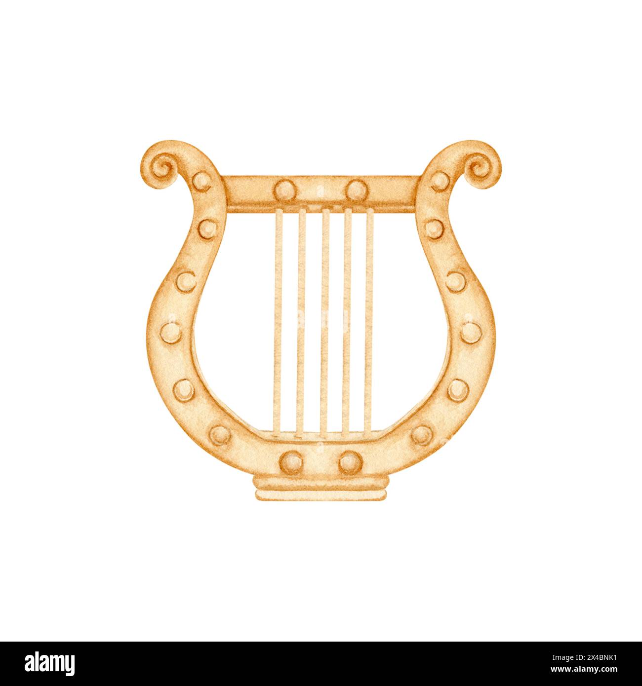 Lyre grecque antique. Instrument de musique antique. Emblème de fanfare militaire. Illustration aquarelle isolée sur fond blanc. Pour le théâtre Banque D'Images