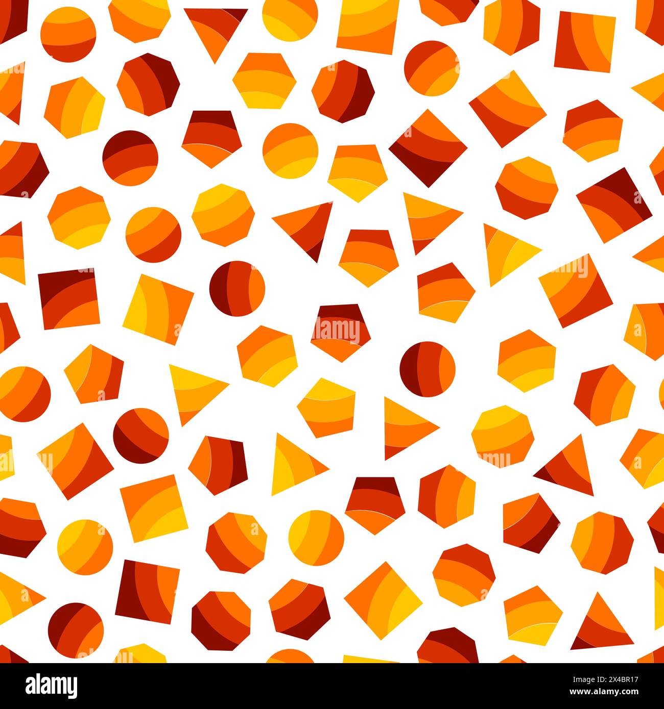 Motif géométrique sans couture avec carrés orange, triangles, cercles, pentagones, hexagones et heptagones pour tissus et cartes postales. Elème géométrique tendance Illustration de Vecteur