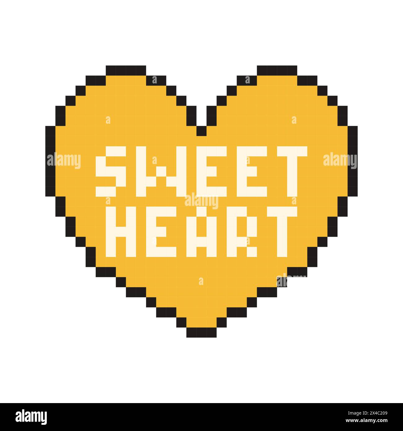 Coeur pixel avec texte Sweetheart dans un style rétro. Symbole d'amour vintage, illustration vectorielle de 8 bits pour le jeu d'ordinateur. Illustration de Vecteur