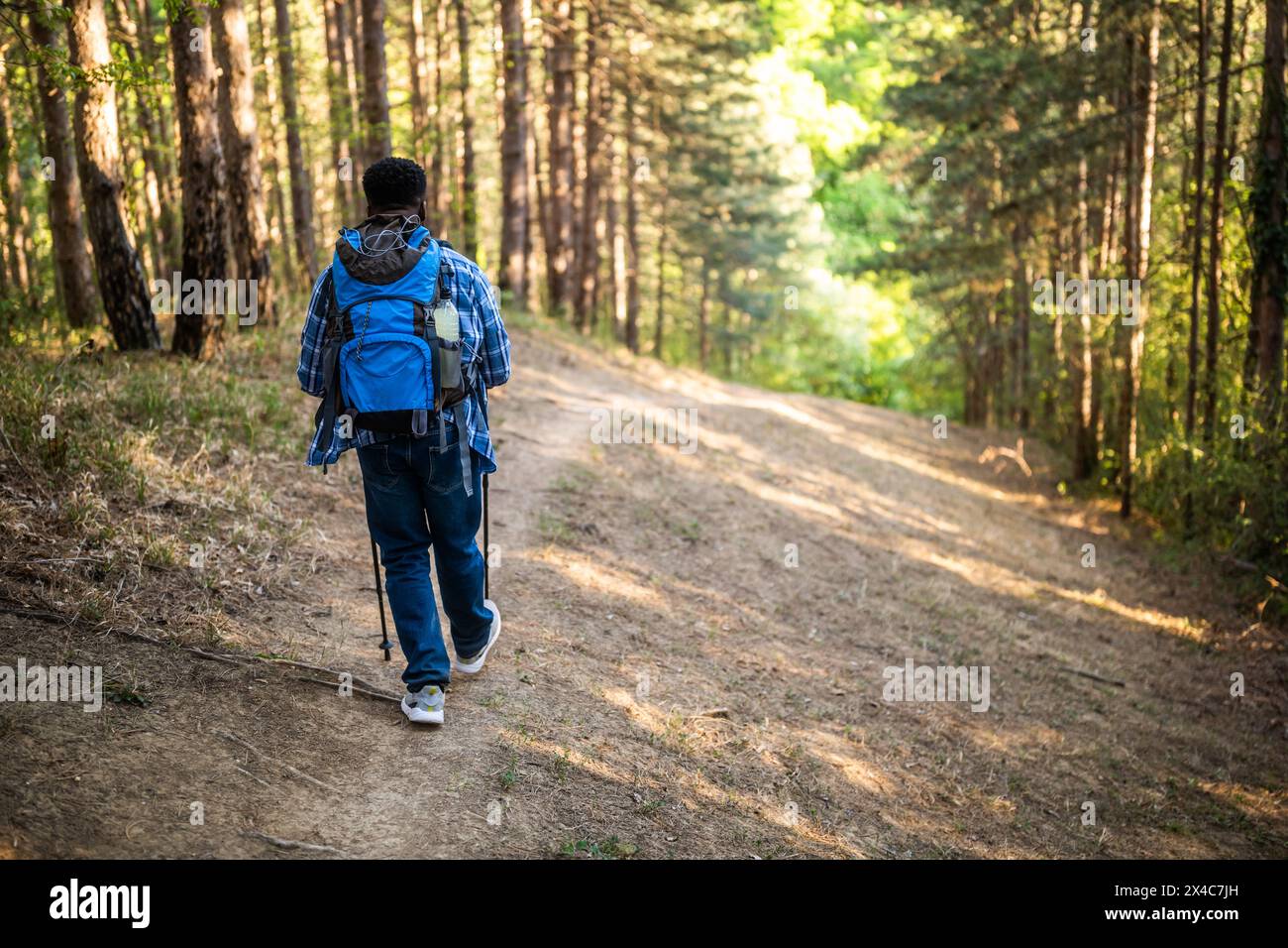 L'homme aime la randonnée dans la nature. Banque D'Images