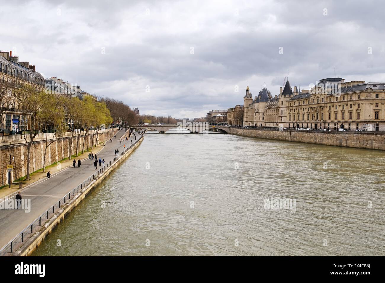 Belle vue depuis le Pont neuf ('Nouveau Pont'), le plus ancien pont debout sur la Seine à Paris, France. Banque D'Images