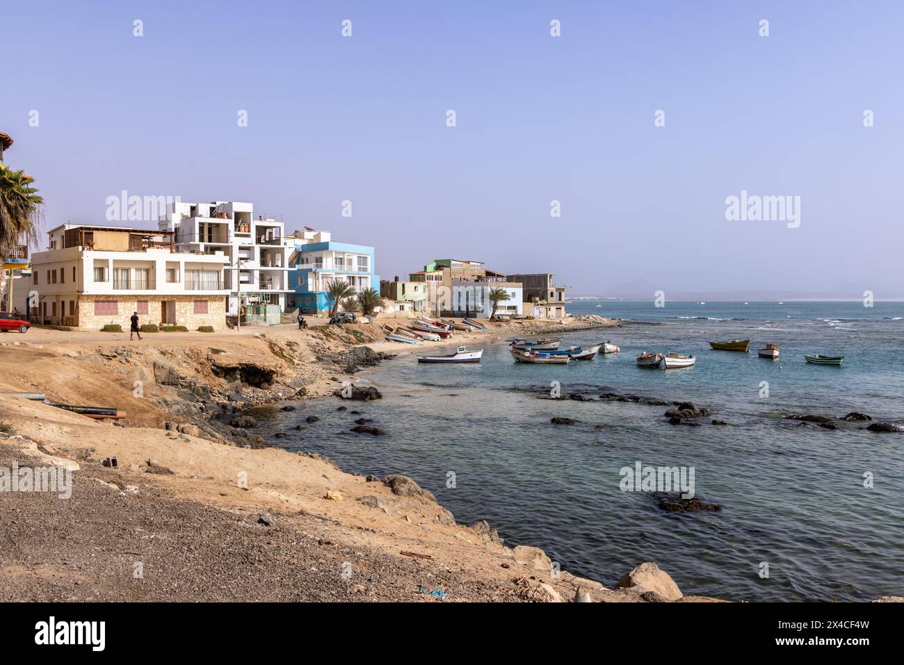 Pittoresque port de Sal Rei avec bateaux de pêche, Sal Rei, Boa Vista, Cap Vert, République de Cabo Verde, Afrique Banque D'Images
