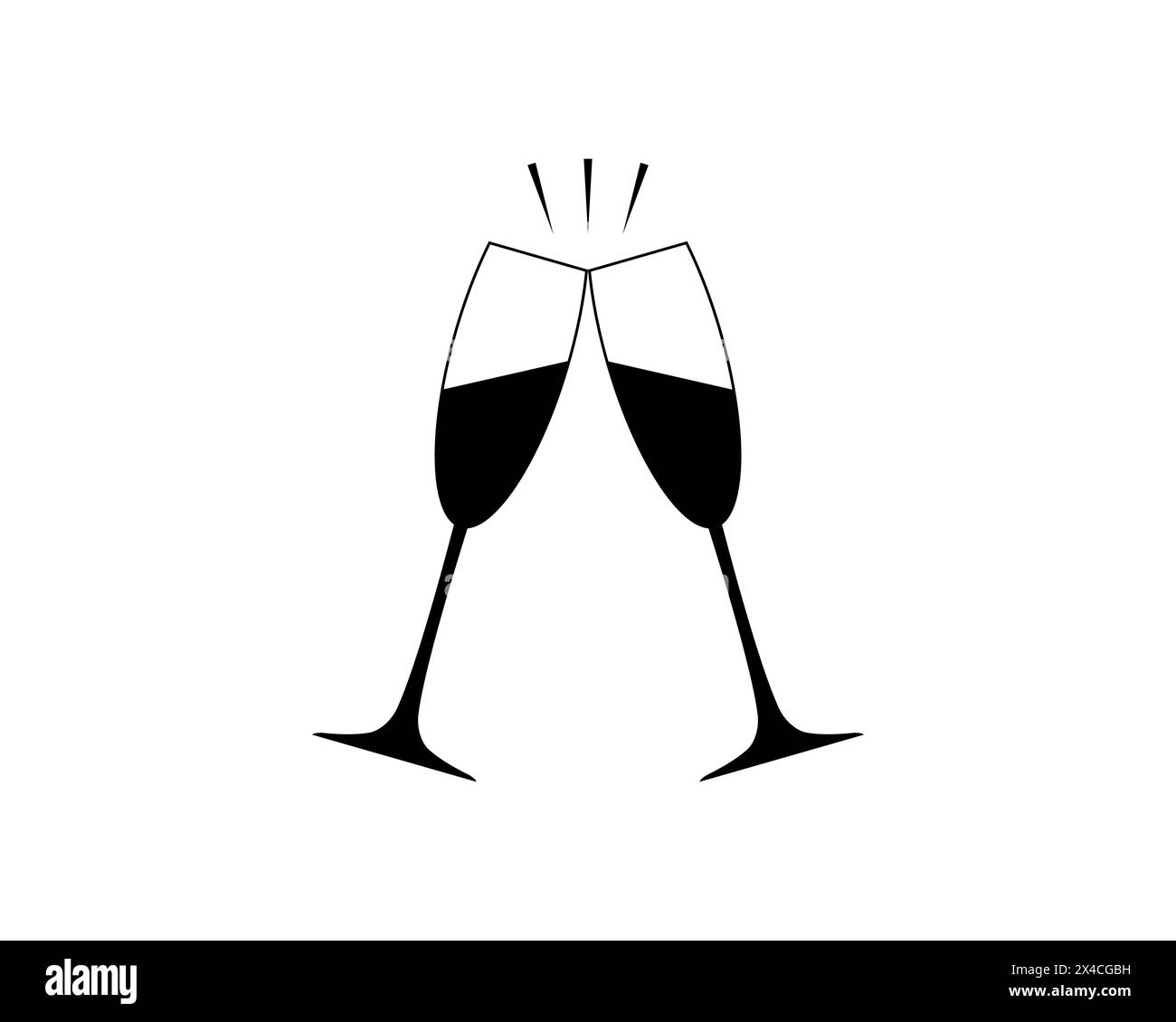 Icône deux verres à vin. Clin d'œil, acclamations et toasts. Contour vectoriel et illustration transparente. Clipart sur fond blanc clair. Illustration de Vecteur