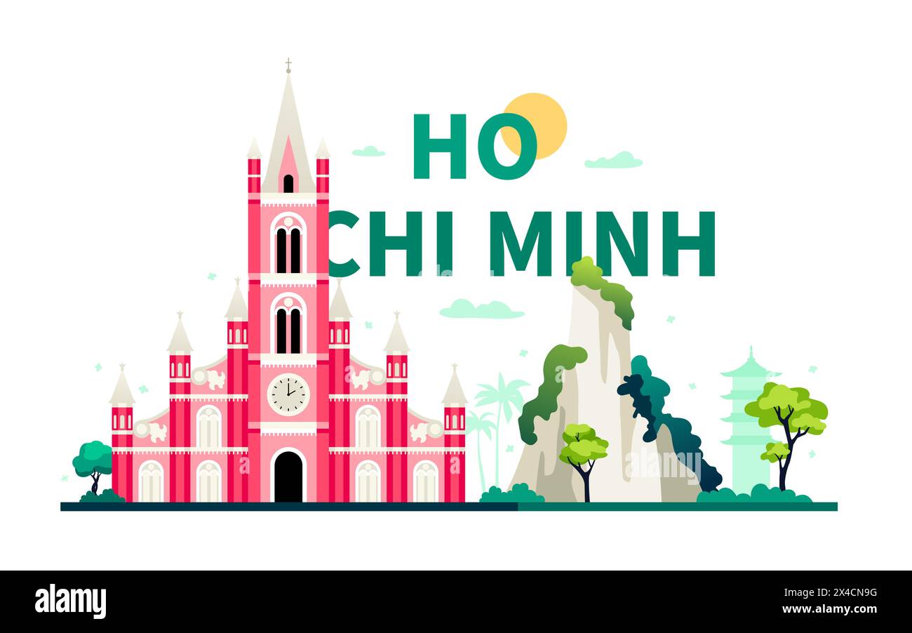 Architecture de Ho Chi Minh ville - illustration vectorielle colorée moderne Illustration de Vecteur