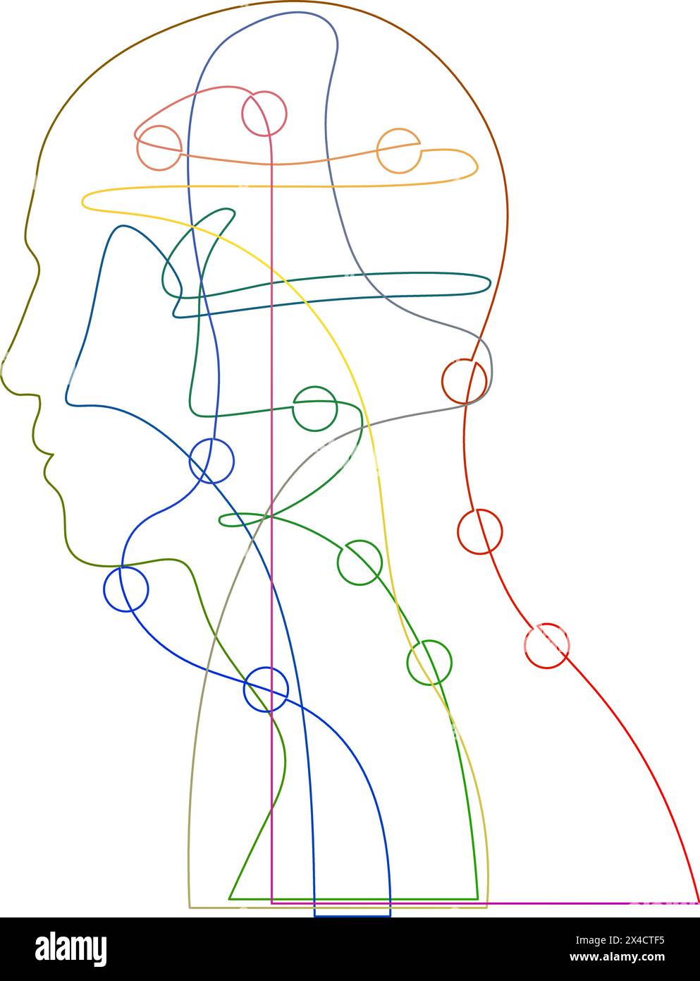 Dessin continu d'une ligne d'une tête de profil d'homme avec des points. Santé mentale ou concept d'entreprise. Illustration vectorielle linéaire Illustration de Vecteur