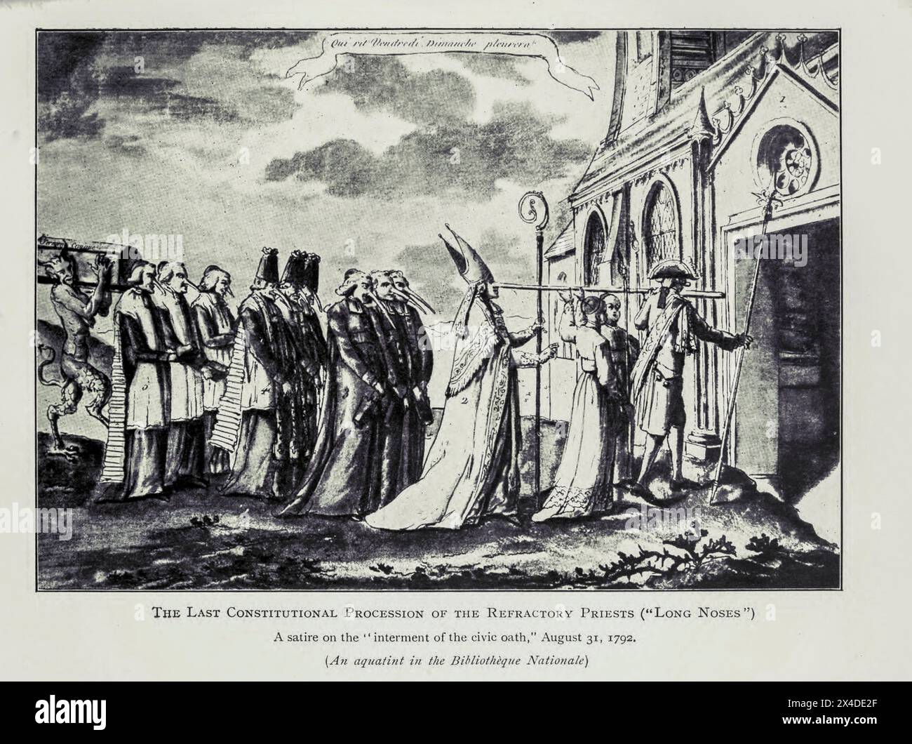 La dernière procession constitutionnelle des prêtres réfractaires ('longs nez') une satire sur l'inhumation du serment civique le 31 août 1792 de 'la révolution française de l'âge de Louis 14 à la venue de Napoléon' par Wheeler, Harold Felix Baker, publié en 1913 Banque D'Images