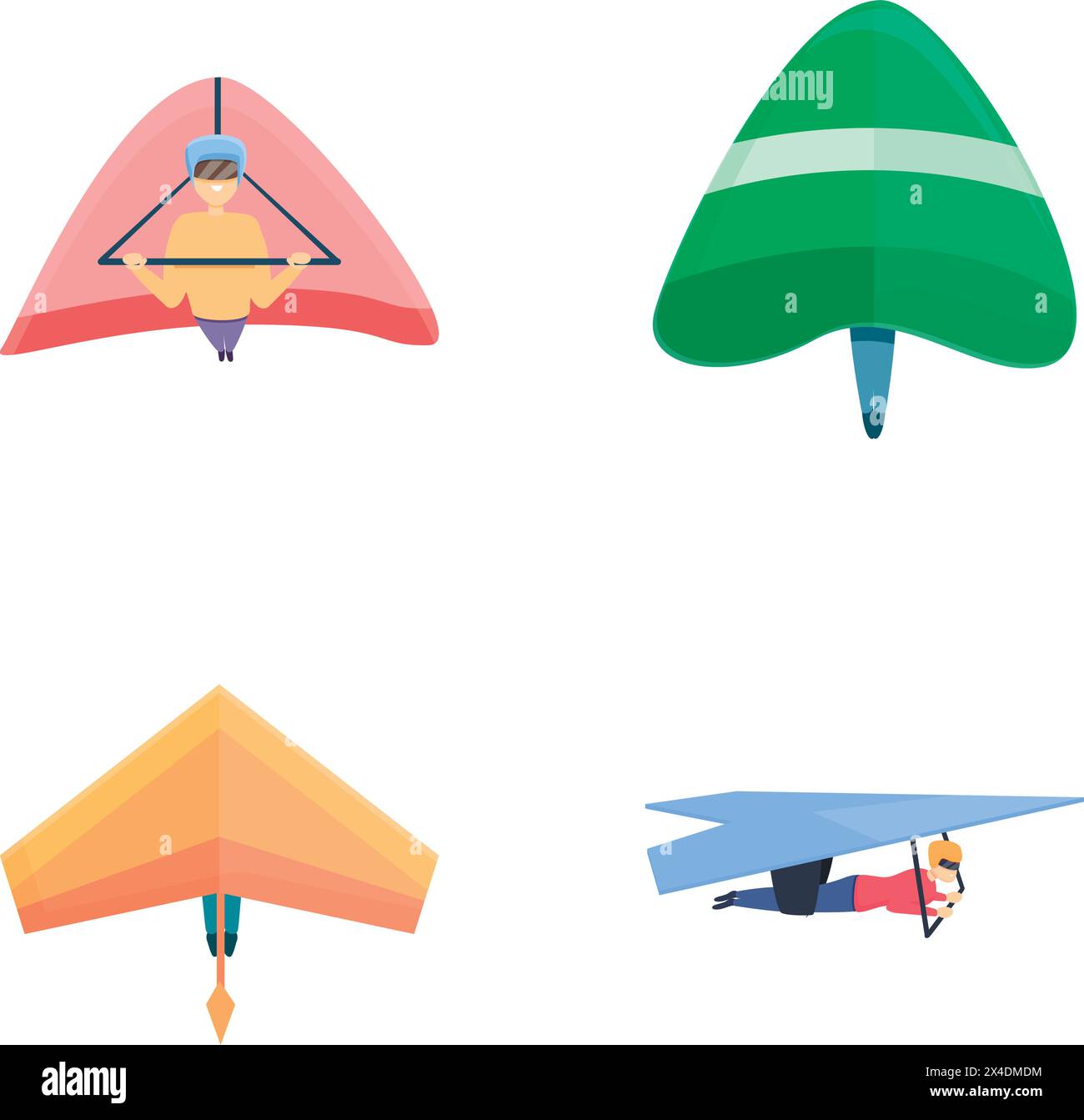 Les icônes de parachutisme définissent le vecteur de dessin animé. Homme glissant volant sport extrême. Sport aérien, style de vie actif Illustration de Vecteur