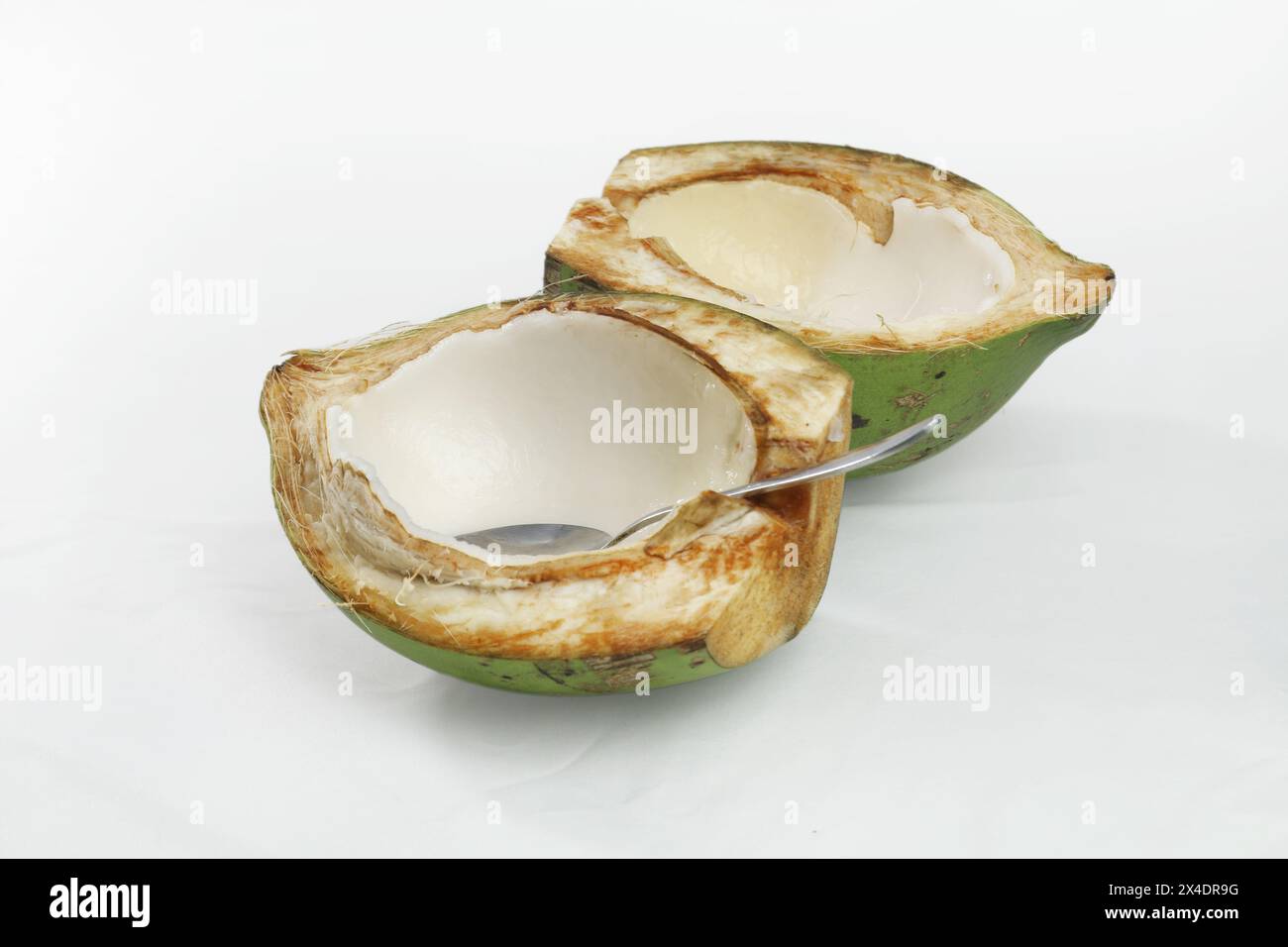 Jeune noix de coco fraîche à chair blanche. fruit d'été populaire. Banque D'Images
