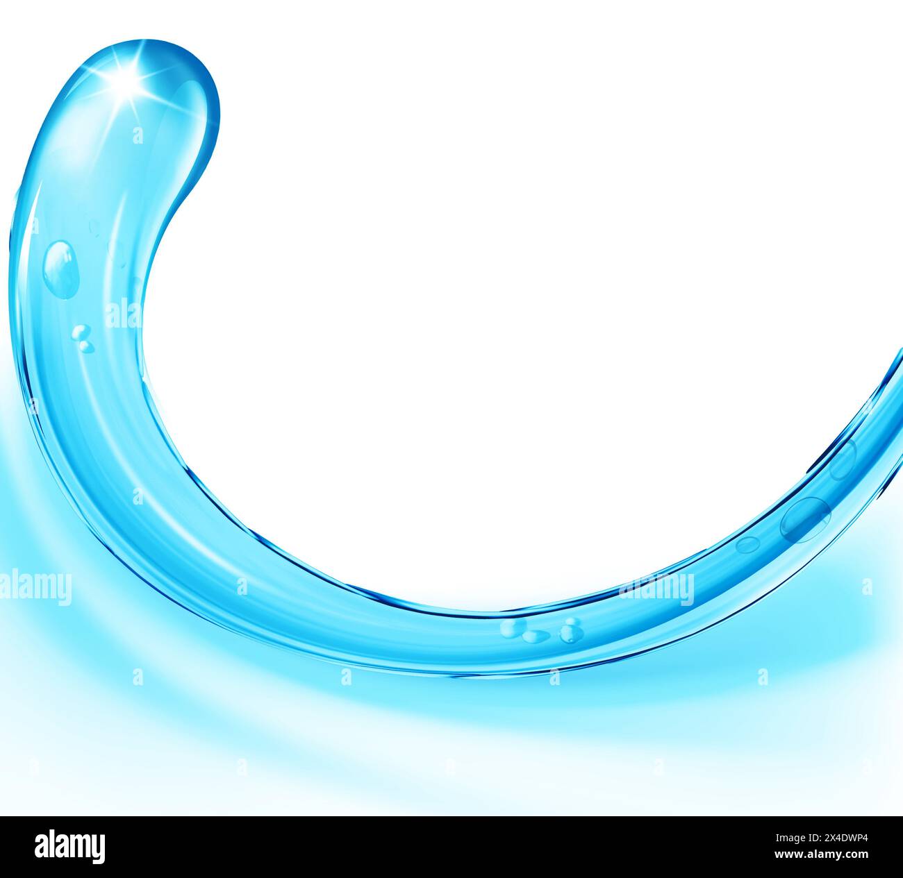 Gel éclaboussure avec effet eau dans une courbe et une goutte à la fin avec brillance. Arrière-plan pour le texte avec illustration en bleu Banque D'Images