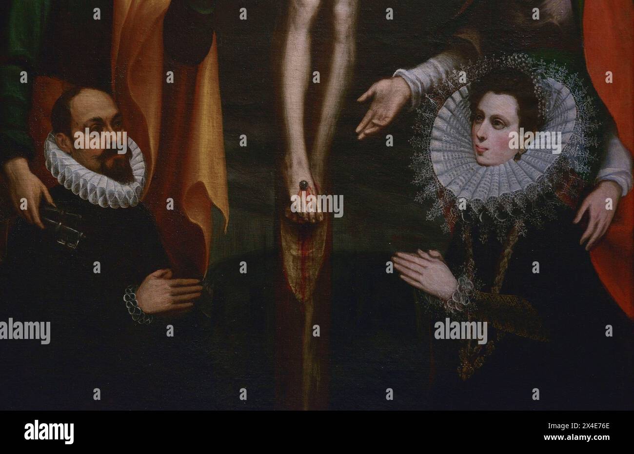 Alessandro Semino (décédé en 1607). Peintre italien. Christ de Croix, Saint Pierre, Marie Madeleine et les donateurs Pedro de Pantoja Pineda et Ana de Zurita, 1605. Huile sur toile. Détail. De l'ancienne église paroissiale de San Bartolomé de Sansoles, Tolède. Musée de Santa Cruz. Tolède. Espagne. (Prêt, église paroissiale de San Andrés, Tolède). Banque D'Images