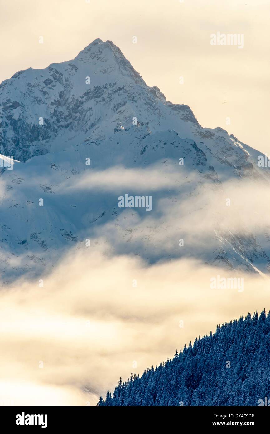 États-Unis, Alaska, vallée de la rivière Chilkat. Paysage de montagne en hiver. Banque D'Images