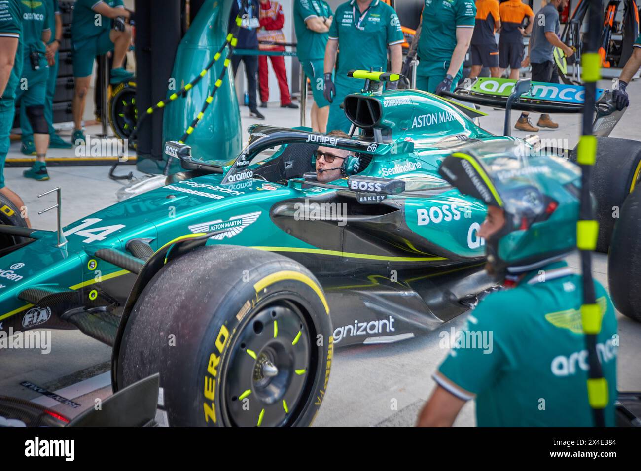 Miami Gardens, Floride, États-Unis. 3 mai 2023. Entraînement Pit Stop. Aston Martin Aramco Team, Grand Prix de F1 de Miami à Miami International Autodrome le 7 mai 2023 à Miami Gardens, Floride, États-Unis. Crédit : Yaroslav Sabitov/YES Market Media/Alamy Live News. Banque D'Images