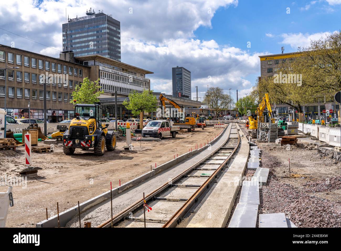 Chantier de construction à la gare principale, pour la nouvelle Citybahn, une nouvelle ligne de tramway de 5 km de long, qui reliera l’ouest d’Essen, la nouvelle distri Banque D'Images