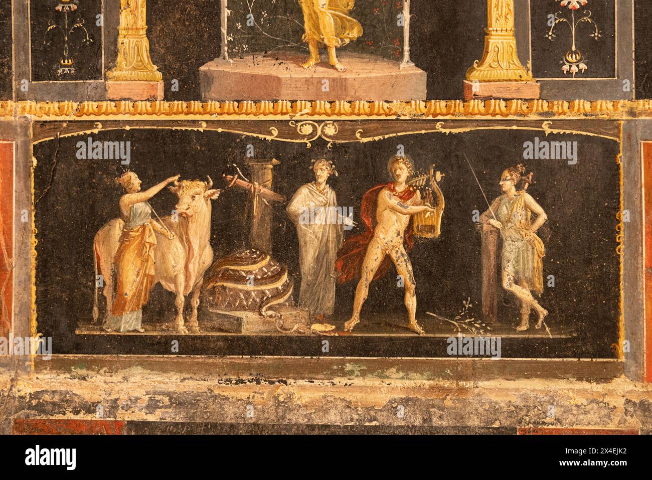 Fresque de Pompéi - détail des fresques de la villa de la Maison de Vettii, datant du 1er siècle après JC ; ruines de Pompéi, Campanie, Italie Banque D'Images