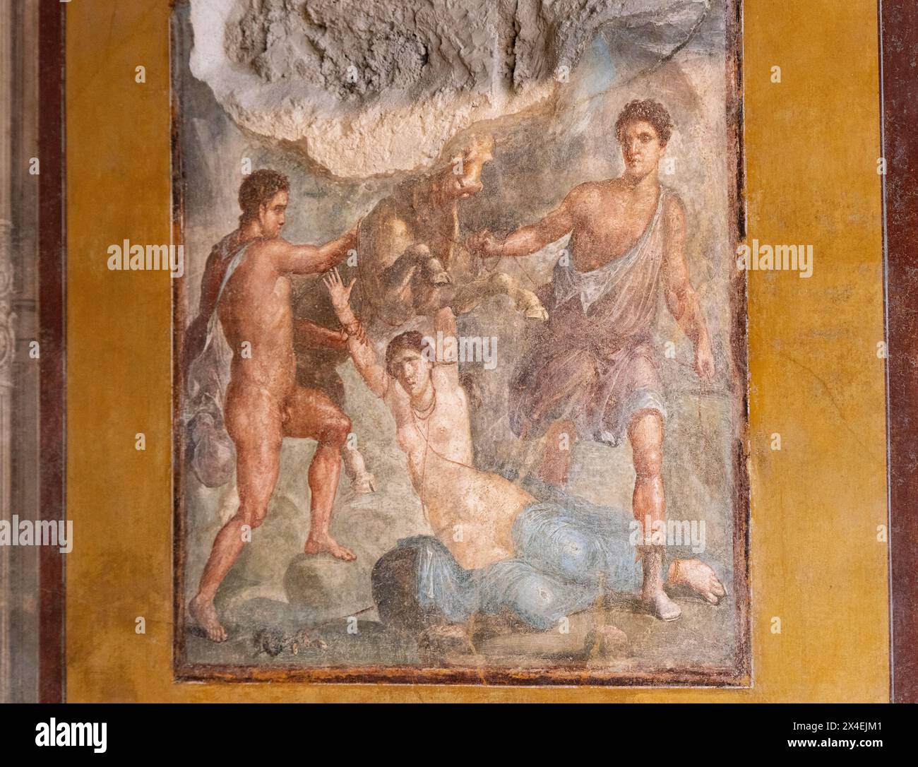 Fresque de Pompéi, 'la punition de Dirce', dans la Maison des Vettii, Pompéi Italie ; Ier siècle après J.-C. ; peinture romaine, exemple de mythologique Banque D'Images