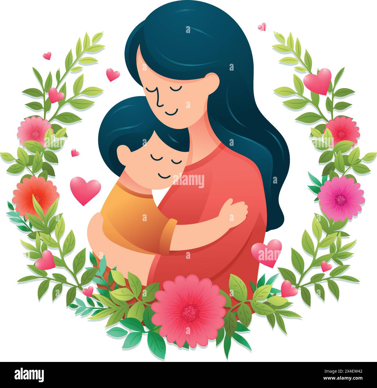 Icône ou symbole de fête des mères heureuse, maman heureuse avec fille bien-aimée illustration vectorielle plate simple Illustration de Vecteur