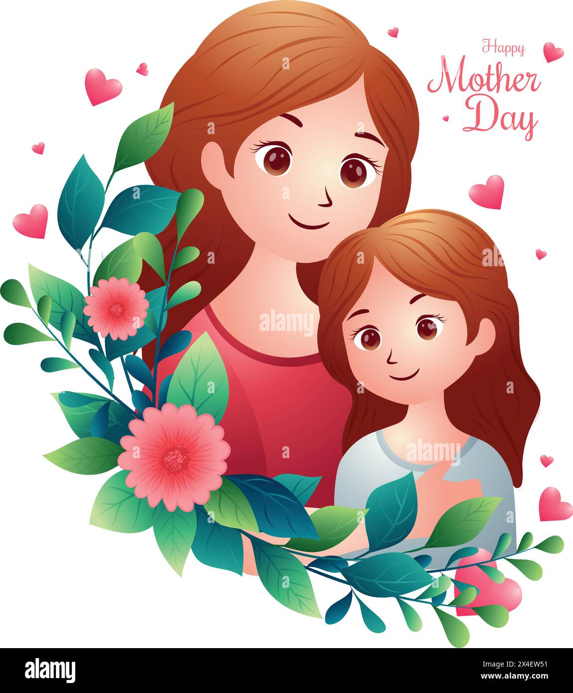 Icône ou symbole de fête des mères heureuse, maman heureuse avec illustration vectorielle fille bien-aimée Illustration de Vecteur