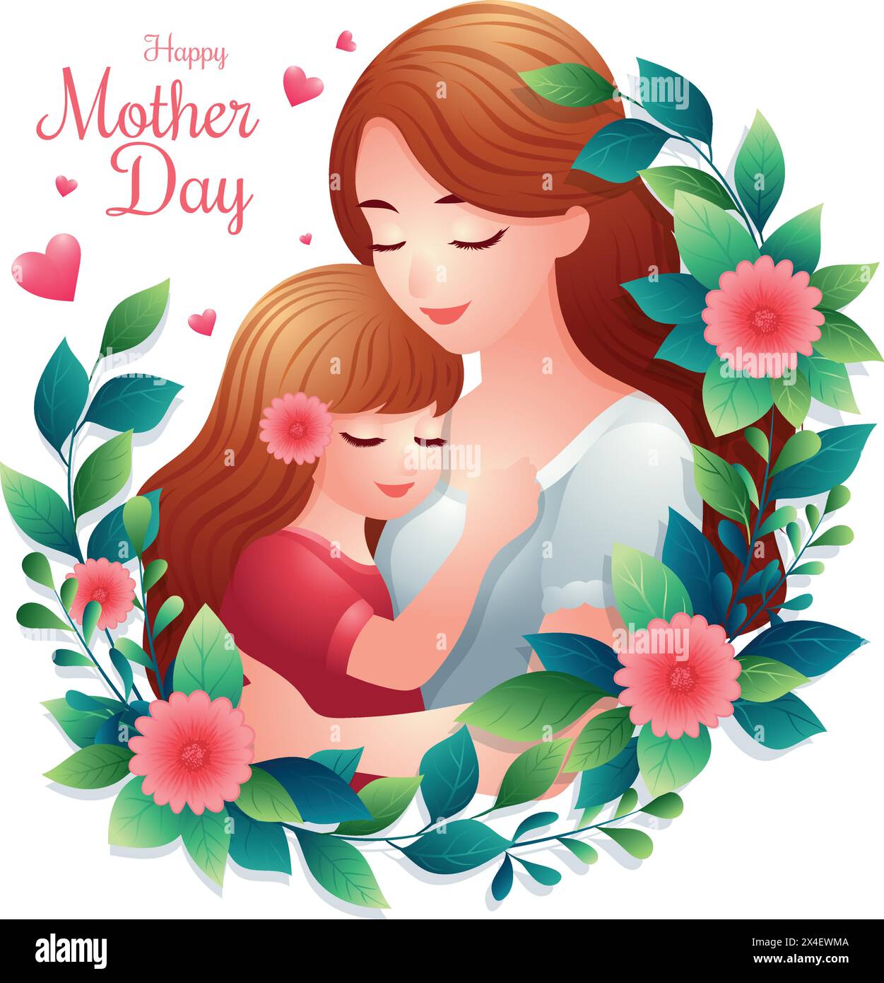 Icône ou symbole mignon de fête des mères heureuse, maman heureuse avec illustration vectorielle fille bien-aimée Illustration de Vecteur