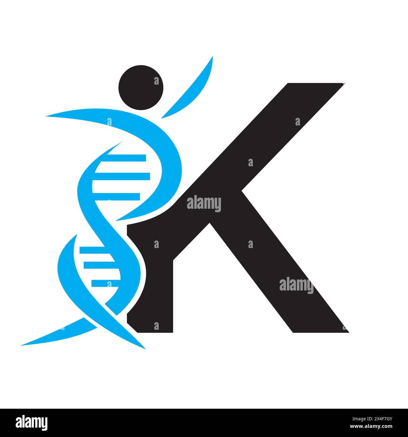 Lettre K logo ADN avec symbole humain. Icône de cellule d'ADN. Signe soins de santé Illustration de Vecteur