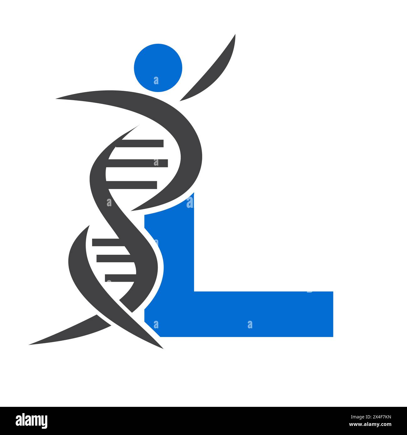 Logo ADN lettre l avec symbole humain. Icône de cellule d'ADN. Signe soins de santé Illustration de Vecteur