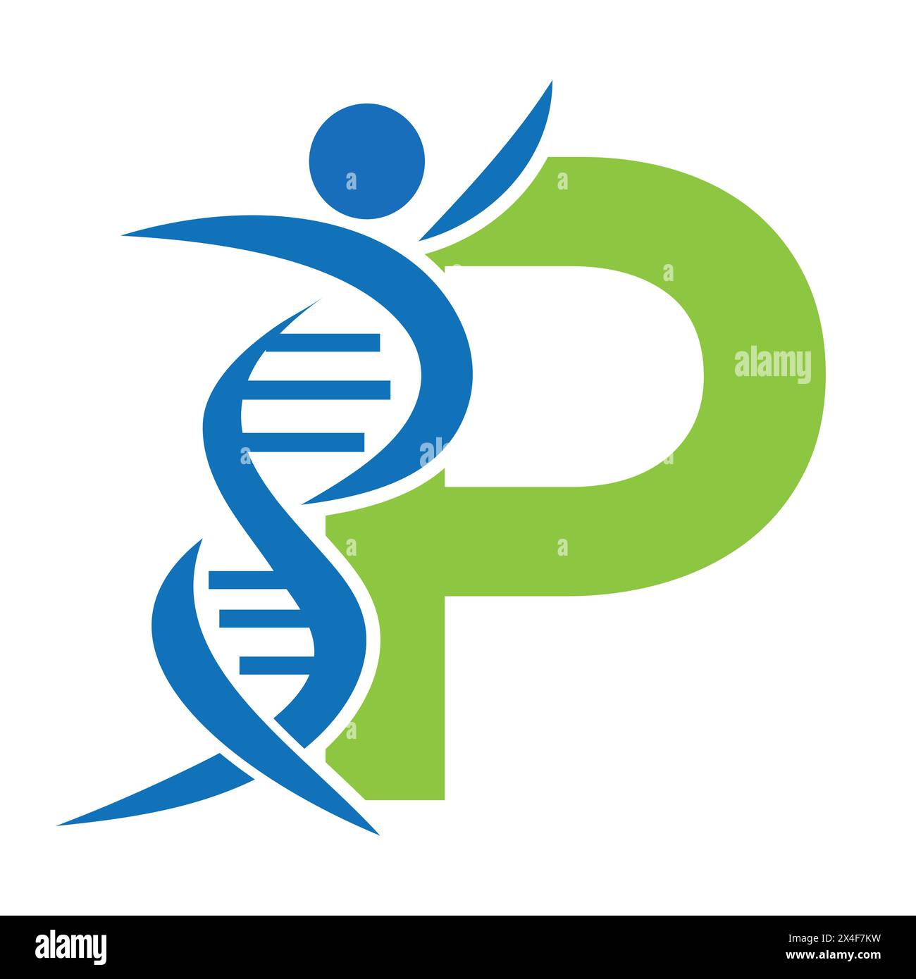 Lettre P logo ADN avec symbole humain. Icône de cellule d'ADN. Signe soins de santé Illustration de Vecteur