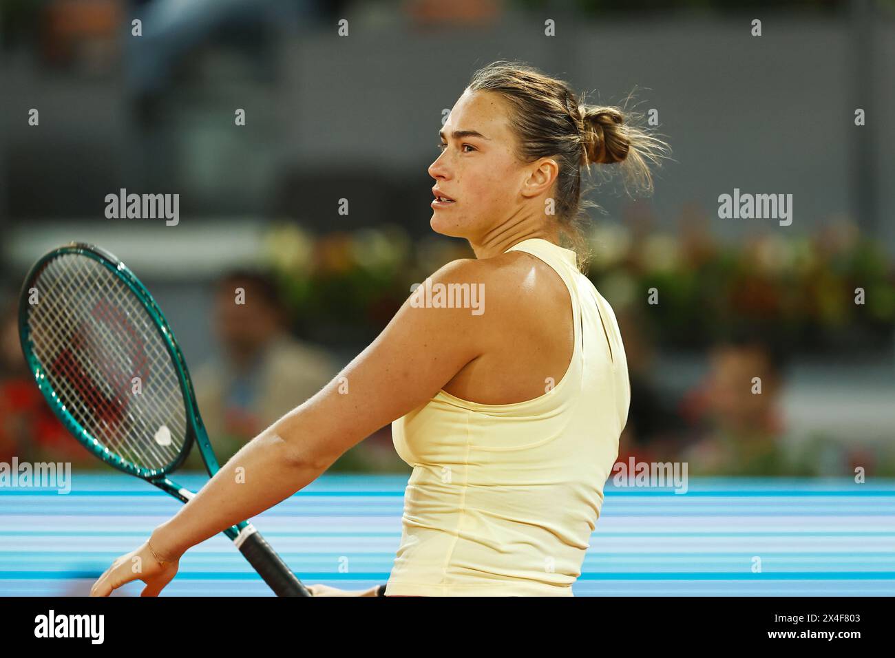 Madrid, Espagne. 2 mai 2024. Aryna Sabalenka (BLR) Tennis : Aryna Sabalenka en demi-finale match contre Elena Rybakina sur les tournois WTA 1000 tournoi Mutua Madrid Open de tennis à la Caja Magica de Madrid, Espagne . Crédit : Mutsu Kawamori/AFLO/Alamy Live News Banque D'Images