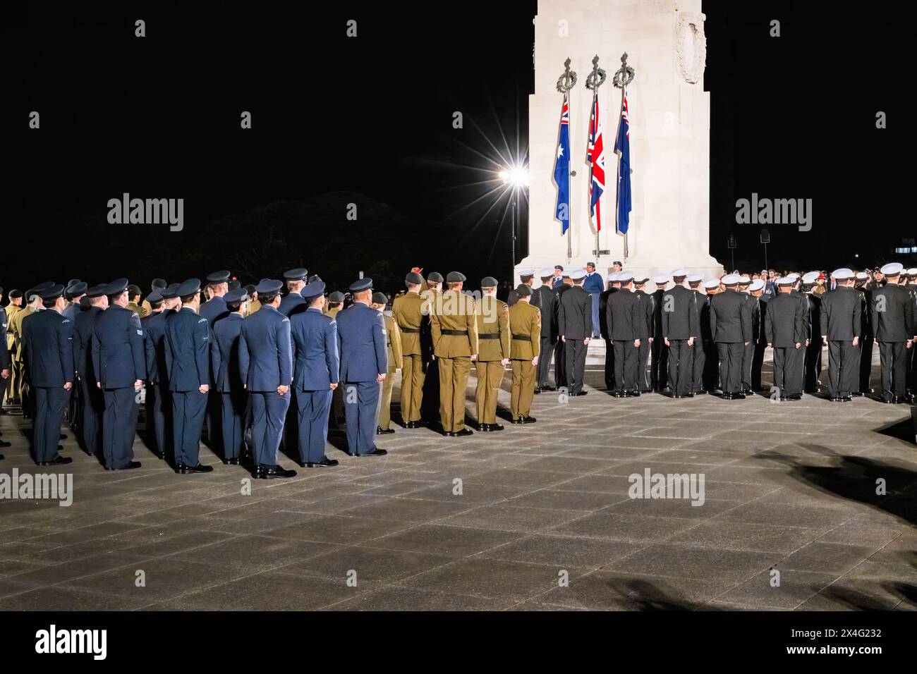 Auckland, Nouvelle-Zélande - avril 25 2024 : commémoration de la Journée ANZAC. Dawn Service au domaine d'Auckland. Banque D'Images