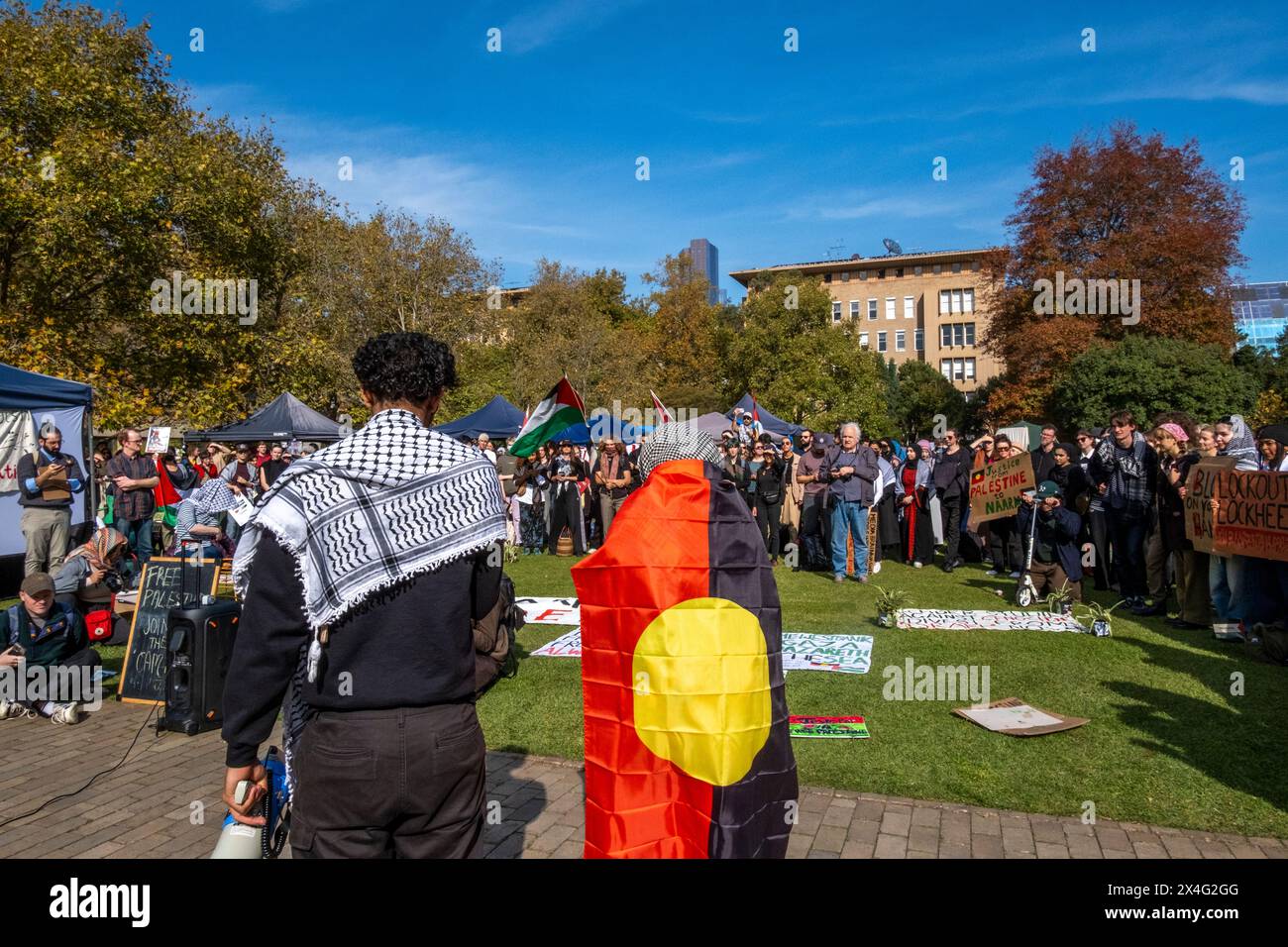 Manifestants pro-palestiniens sur le campus de l'Université de Melbourne. Melbourne, Victoria, Australie. Banque D'Images