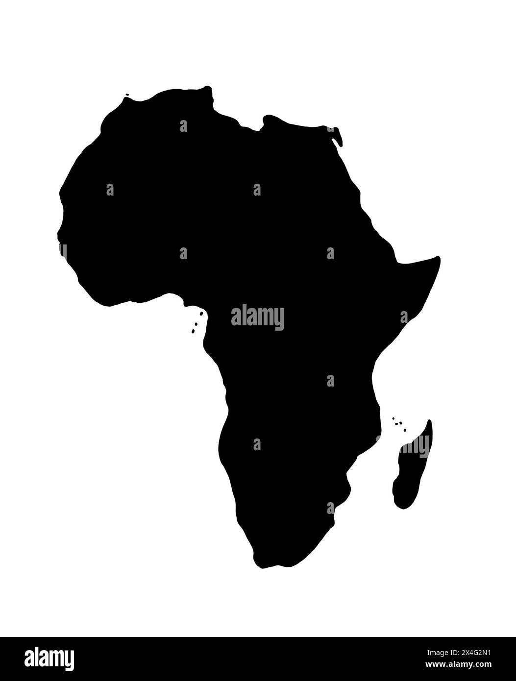 Silhouette noire du continent africain. Illustration de la carte du monde sur le fond blanc. Banque D'Images