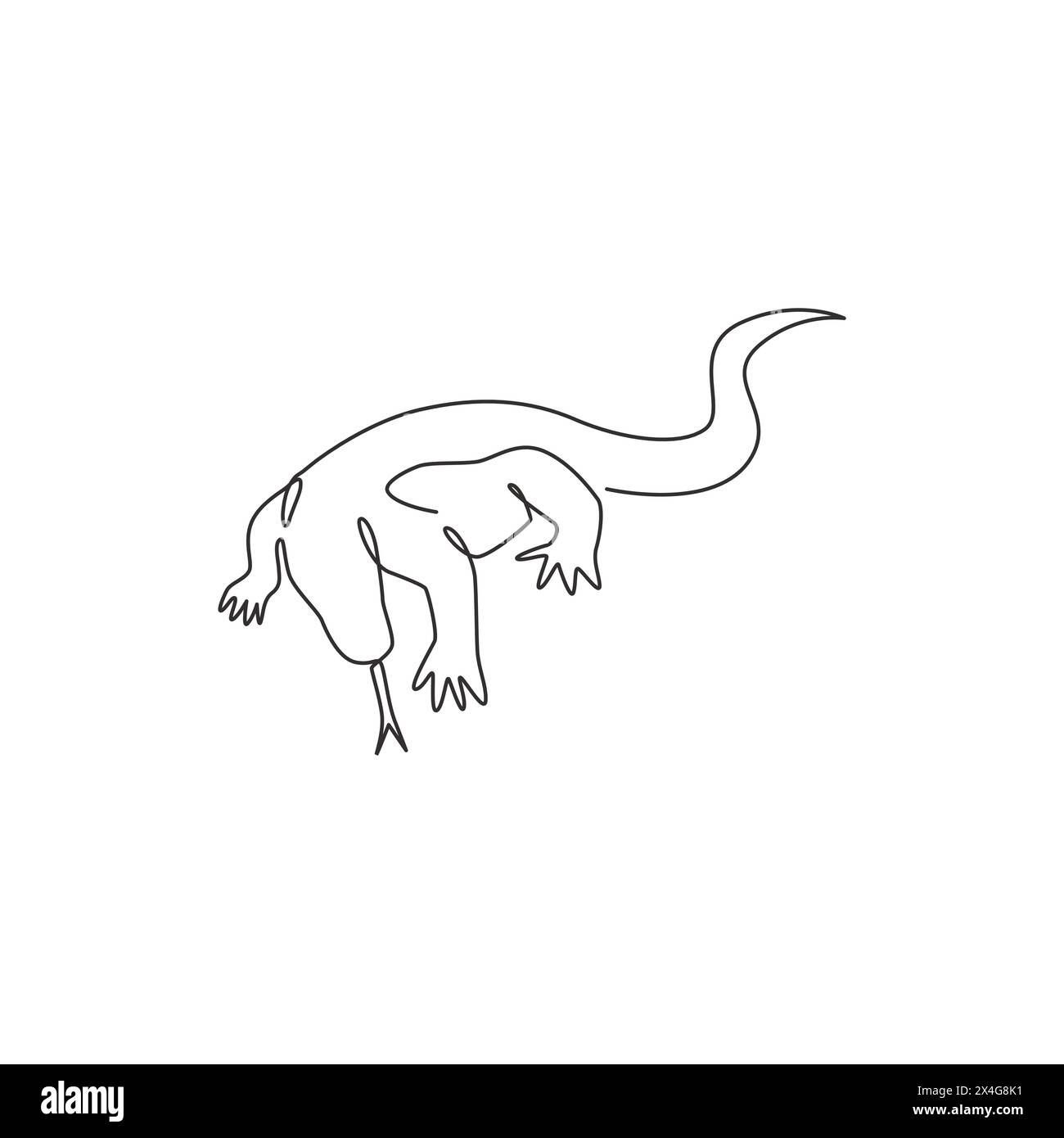 Un dessin simple ligne du dragon fort de komodo pour l'identité du logo de l'entreprise. Concept de mascotte animale prédateur dangereux pour zoo reptilien. Continuo moderne Illustration de Vecteur