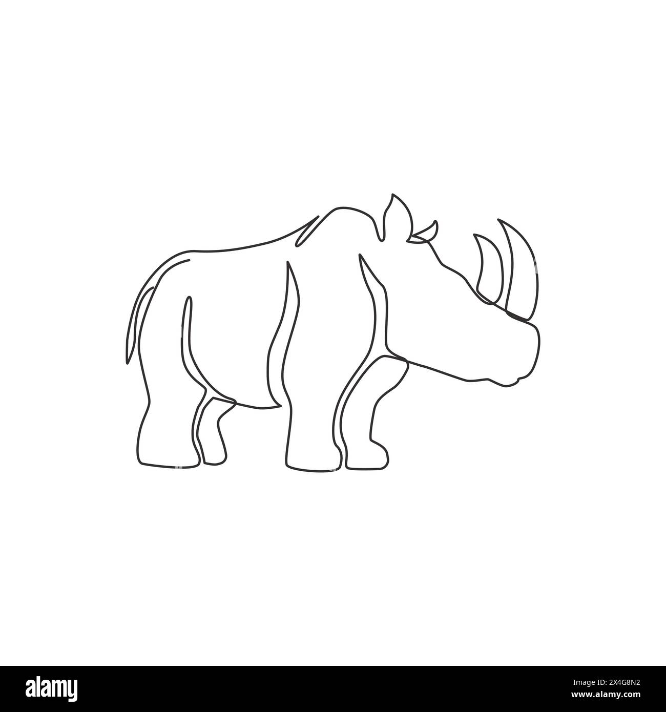 Un dessin d'une seule ligne de rhinocéros forts pour l'identité du logo du parc national de conservation. Concept de mascotte d'animaux de grand rhinocéros africain pour le zoo national sa Illustration de Vecteur
