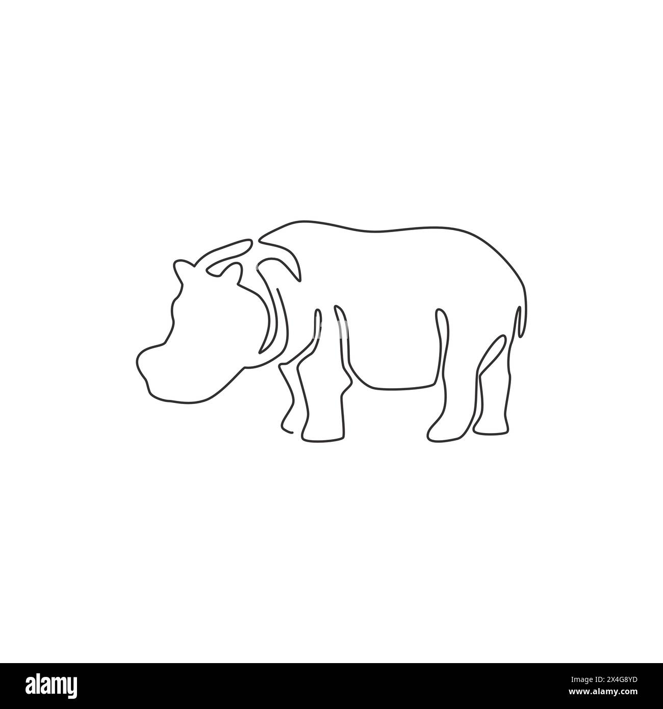 Un dessin simple ligne de grand hippopotame mignon pour l'identité du logo de l'entreprise de jouets pour enfants. Concept de mascotte d'animal hippopotame énorme et convivial pour le zoo safari national Illustration de Vecteur