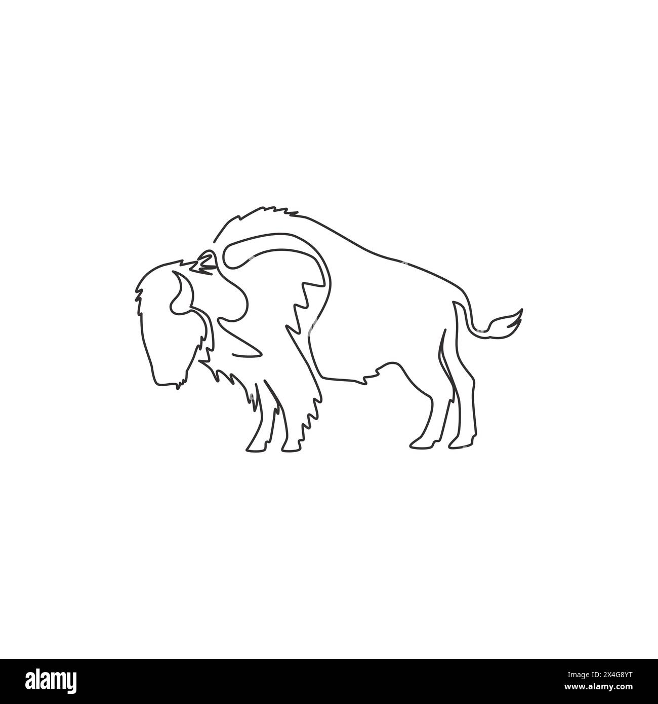 Un dessin au trait continu du bison nord-américain fort pour l'identité du logo de la forêt de conservation. Concept de mascotte Big Bull pour parc national. Moderne Illustration de Vecteur