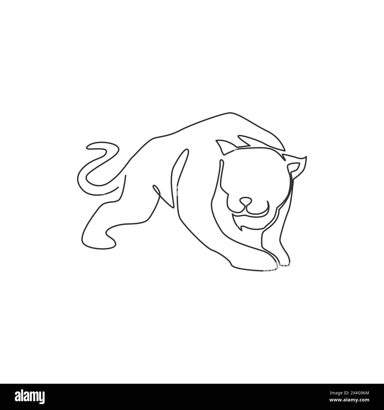 Un dessin simple ligne de léopard sauvage pour l'identité de logo d'entreprise. Concept fort de mascotte d'animal mammifère jaguar pour le parc national de conservation. Illustration de Vecteur