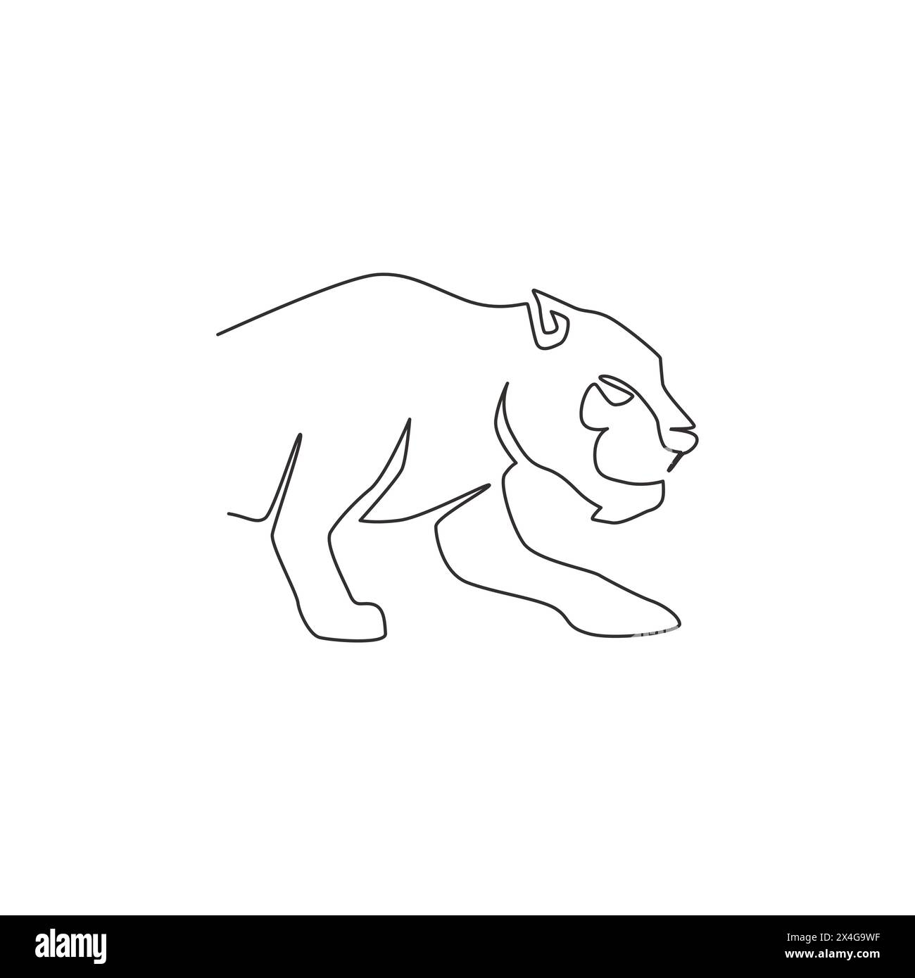 Dessin en ligne continue unique de léopard élégant pour l'identité du logo de l'équipe de chasseur. Concept de mascotte animal mammifère jaguar dangereux pour club de sport. Moderne Illustration de Vecteur
