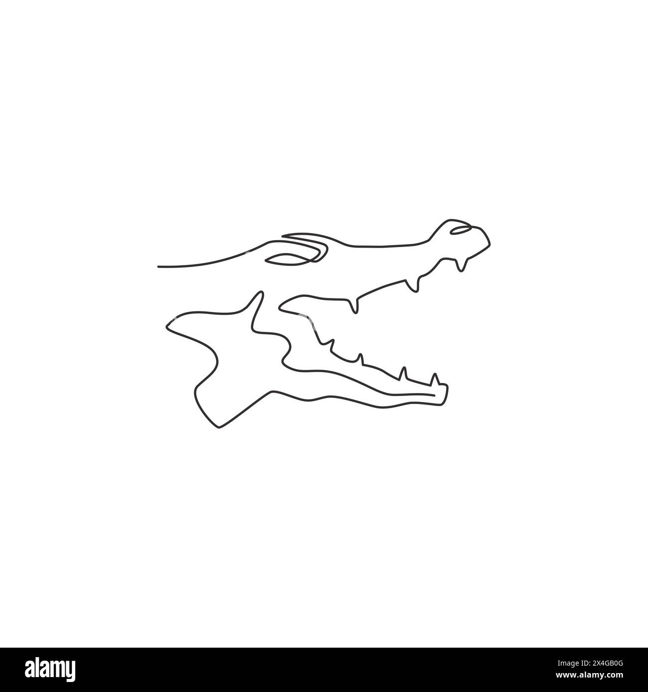 Un dessin en ligne continue de crocodile sauvage Angry Head pour l'identité du logo de l'entreprise. Concept d'alligator animal effrayant pour icône de parc national. Chant moderne Illustration de Vecteur