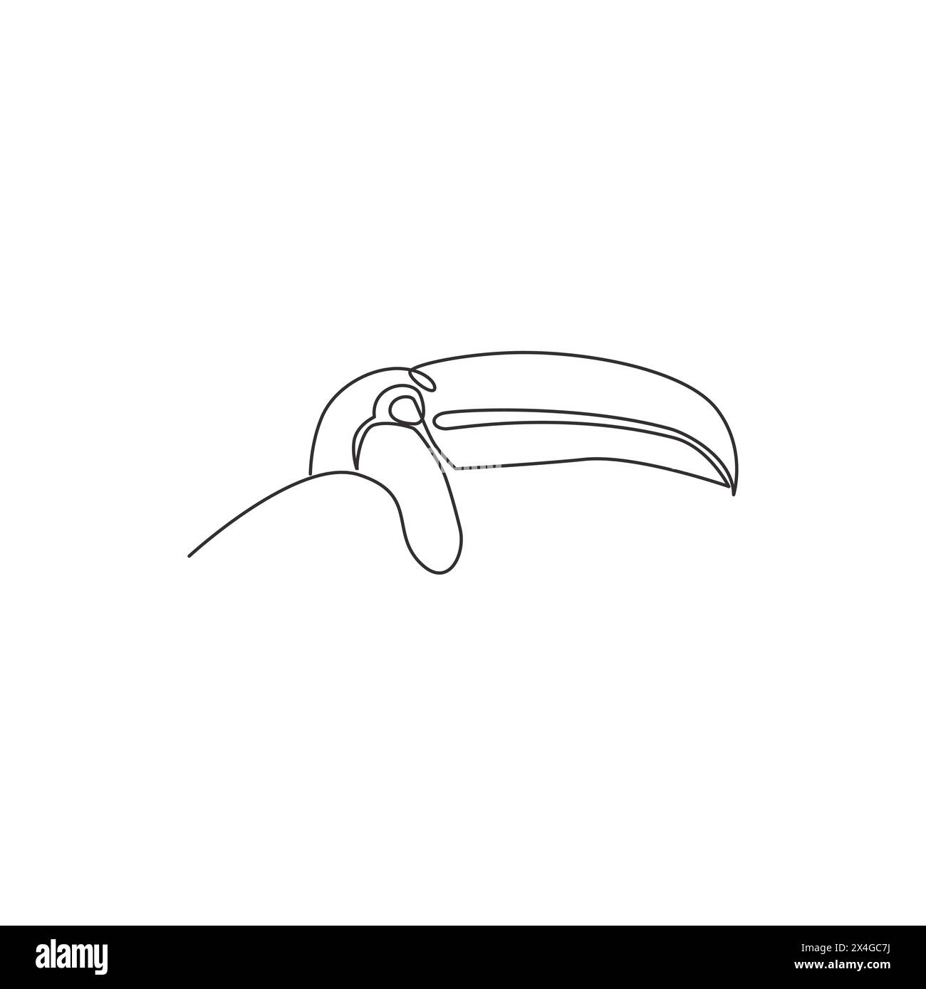 Dessin de ligne continue unique de la tête d'oiseau toucan adorable avec grand bec pour l'identité de logo. Concept de mascotte d'animaux en voie de disparition pour icône de zoo national. O Illustration de Vecteur