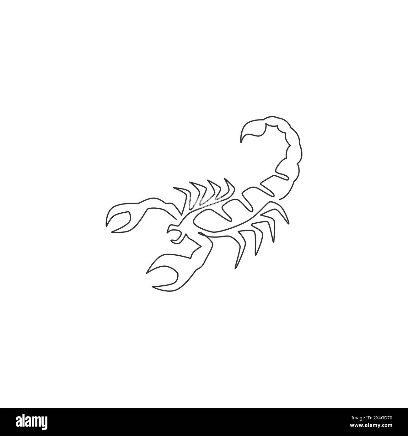 Un dessin simple de scorpion venimeux pour l'identité du logo. Concept de mascotte d'insecte dangereux pour l'icône de club d'amoureux d'animaux de compagnie. Dessin de ligne continue g Illustration de Vecteur